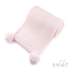 ABP712-BP: Pink Ribbed Wrap with Pom Poms